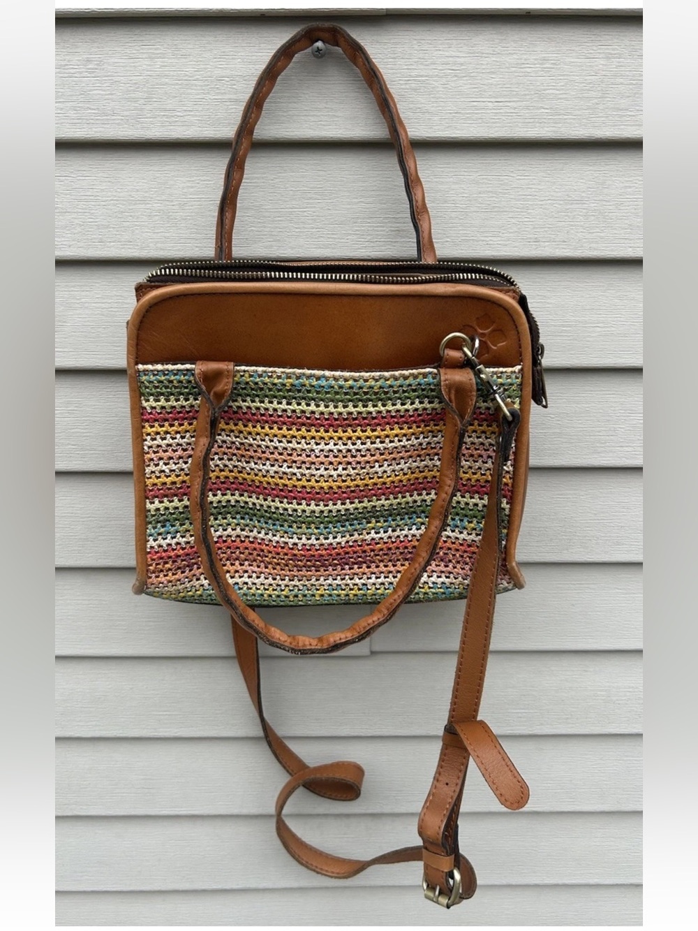 Patricia Nash Spanish Multi Color Zig Zag Leather Paris Satchel Handbag